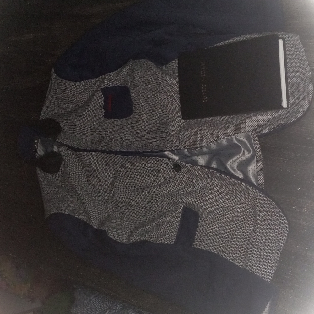F.D.H Jacket, fits medium, silver & Blue